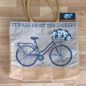 It's All About the Ride Bicycle Burlap Bag Farmers Market Tote, NEW